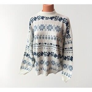 VTG American Pride Womens Fair Isle Heart Sweater Size 22 Plus Knit Blue White